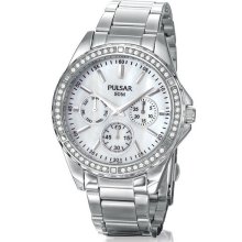 Pulsar Womes Crystal Chronograph Stainless Watch - Silver Bracelet - Pearl Dial - PP6049
