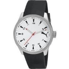 Puma Mens Activ Indicator Analog Stainless Watch - Black Rubber Strap - White Dial - PU102601003