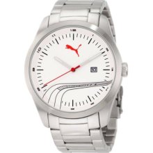Puma Mens Activ Stripe Analog Stainless Watch - Silver Bracelet - White Dial - PU102531005