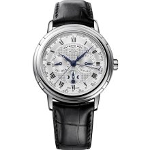 Raymond Weil Maestro Phase de Lune Semainier 41mm Watch - Silver Dial, Black Leather Strap 2859-STC-00659 Sale Authentic