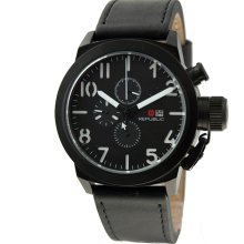 Republic Men's Leather Strap Black Bezel Watch (RP1069)