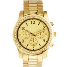 Rhinestone Trim Metallic Watch - Gold - ONE