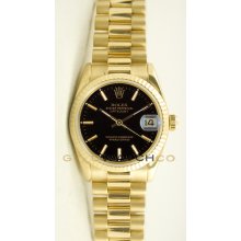 Rolex 31mm Midsize 18K Yellow Gold President Model 68278 Black Stick Dial