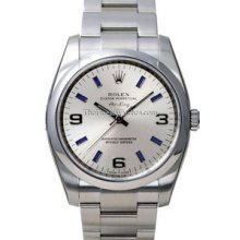 Rolex Air-King Watch, Domed Bezel, Silver Dial/Blue Index 114200