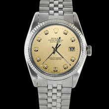 Rolex date just gents watch champagne diamond dial fluted bezel jubilee SS