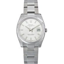 Rolex Date Silver Index Dial Domed Bezel Mens Watch 115200SSO