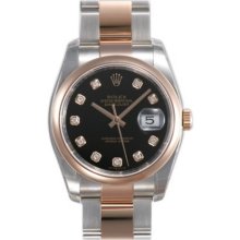 Rolex Datejust Black Diamond Dial Oyster Bracelet Two Tone Mens Watch 116201BKDO