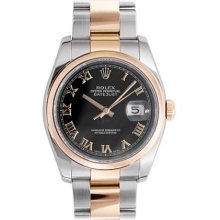 Rolex Datejust Black Roman Dial Oyster Bracelet Two Tone Mens Watch 116201BKRO