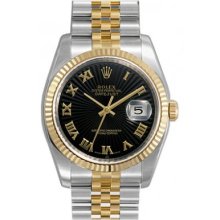 Rolex Datejust Black Sunburst Roman Dial Jubilee Bracelet Two Tone Mens Watch 116233BKSBRJ