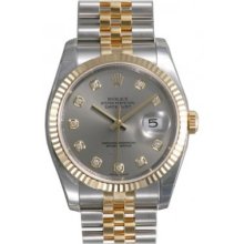 Rolex Datejust Grey Diamond Dial Jubilee Bracelet Fluted Bezel Two Tone Mens Watch 116233GYDJ