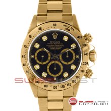 Rolex Daytona 18K Yellow Gold Black Diamond Dial 16528 40MM Zenith