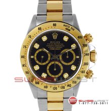 Rolex Daytona Two Tone Black Diamond Dial 16523 40MM Zenith Movement