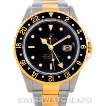 Rolex GMT Master II Mens 18k Yellow Gold Steel Watch 16713