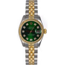Rolex Ladies 2-Tone Datejust Watch 179173 Green Dial