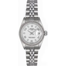 Rolex Ladies Date Stainless Steel Watch White Arabic Dial 79240