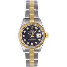 Rolex Ladies Datejust 2-Tone Diamond Watch 69173 Black Dial