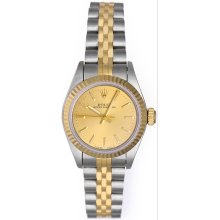 Rolex Ladies Oyster Perpetual 2-Tone Watch 67913 Champagne Dial