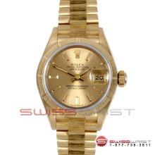 Rolex Ladies President Yellow Gold Champagne Stick Dial Bark Band