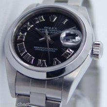 Rolex Ladies Stainless Steel Datejust Black Sunburst Roman 79160 Watch Chest