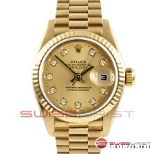 Rolex Ladies Yellow Gold President Factory Champagne Diamond 69178