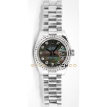 Rolex Ladys President New Style Heavy Band Model 179179 Custom Added Tehetian Mother Of Pearl Diamond Dial & Diamond Bezel