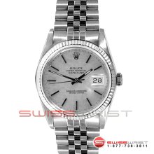 Rolex Men's Datejust SS 16014 Silver Linen Stick Dial - Fluted