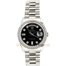 Rolex Mens New Style Heavy Band President Day Date Model 118239 With A Custom Added Black Diamond Dial & Diamond Bezel