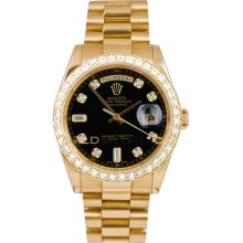 Rolex Mens New Style Heavy Band President Day Date Model 118238 Custom Added Black Diamond Dial & 2CT Diamond Bezel