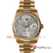 Rolex Men's New Style Yellow Gold 118238 President Silver Diamond