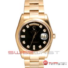 Rolex Men's New Style Yellow Gold Day Date President Black Dial 118208
