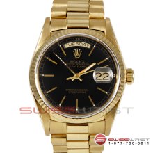 Rolex Men's President 18K Yellow Gold Day Date w/ Black Stick Dial