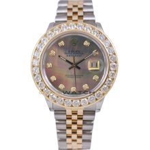 Rolex Mens Stainless Steel & 18K Gold Datejust Model 16233 Jubilee Band Custom Added TMOP Diamond Dial & 3.5Ct Diamond Bezel