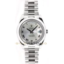 Rolex New Style 41mm Day Date II Model 218239 18K White Gold with Silver Roman Dial