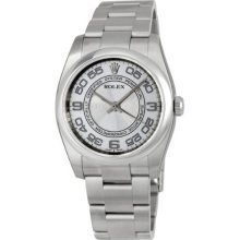 Rolex No Date Silver Concentric Arabic Dial Domed Bezel Mens Watch 116000SCAO
