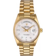 Rolex President Day-Date Men's 18K Gold Watch 1803 Silver Dial