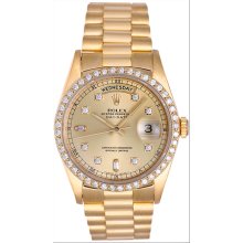 Rolex President Day-Date Men's 18k Yellow Gold Diamond Watch 18238