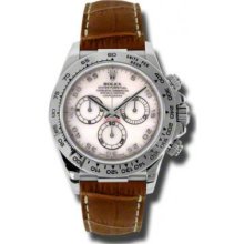 Rolex Watches Daytona White Gold Leather Strap 116519 mop