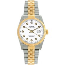 Rolex Women's Datejust Midsize Two Tone Fluted White Diamond Dial