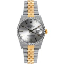 Rolex Women's Datejust Midsize Two Tone Custom Diamond Bezel Silver Index Dial