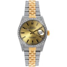 Rolex Women's Datejust Midsize Two Tone Custom Diamond Bezel Champagne Index Dial