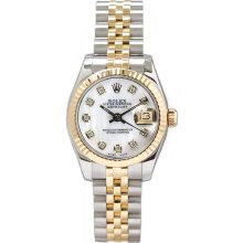 Rolex Women's Datejust Two Tone Fluted Custom Mother of Pearl Diamond Dial