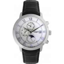 Rotary Gents Stainless Steel Round White Dial Leather Strap Watch Gs02377/01