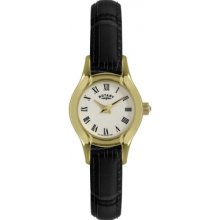 Rotary Women's Quartz Watch With Yellow Dial Analogue Display And Black Leather Strap Ls02840/09