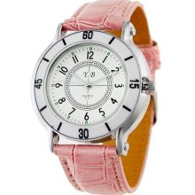 Round Dial PU Leather Band Quartz Wrist Watch (Pink) - Pink - Stainless Steel