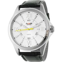 Round White Dial PU Leather Band Quartz Watch for Men (White) - Black - Leather