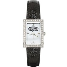 San Antonio Spurs Ladies Allure Watch Black Leather Strap LogoArt