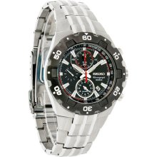 Seiko Alarm Quartz Chronograph Mens Black Date Dial Bracelet Dress Watch SNAD35