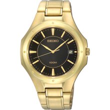 Seiko Black Dial Gold-tone Mens Watch SGEF66