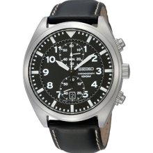 Seiko Black Dial Stainless Steel Chronograph Mens Watch SNN231P2