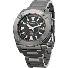 Seiko Black Stainless Steel Kinetic GMT Black Dial